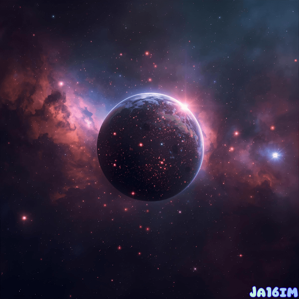 A small planet glowing with points of light, representing the individual within the cosmic web of consciousness.